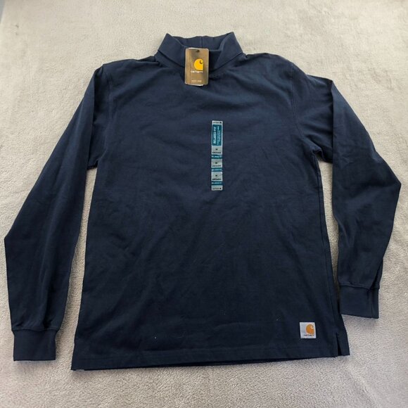 NWT Carhartt Mens Work Polo Shirt Medium Long Sleeve Navy Relaxed Classic Casual - Picture 12 of 13